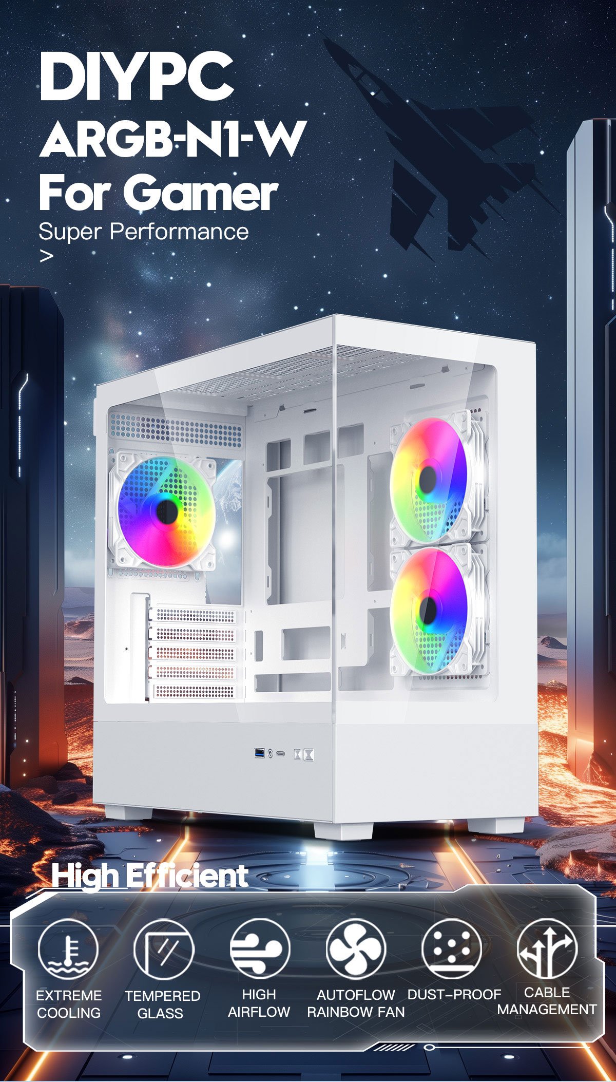 DIYPC ARGB-N1-W White USB3.0 /Type C Micro ATX Gaming Computer Case w ...